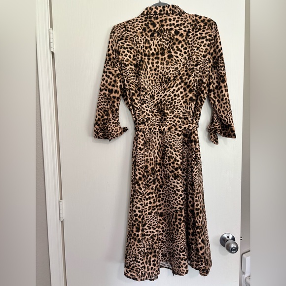 Calvin Klein Brown Leopard Long Sleeve Dress - Picture 2 of 5